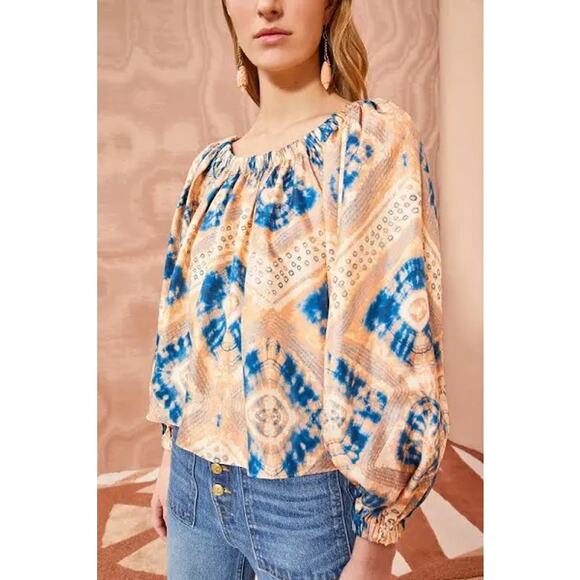 Ulla Johnson Nadya Silk On/Off Shoulder Blouse in Fossil peach blue size 2 XS/S - Picture 1 of 13